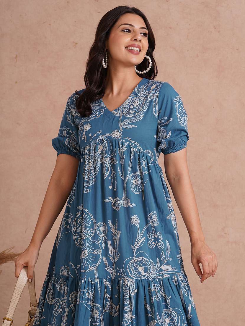 women floral print puff sleeve tiered dress - 22092183 -  Standard Image - 1