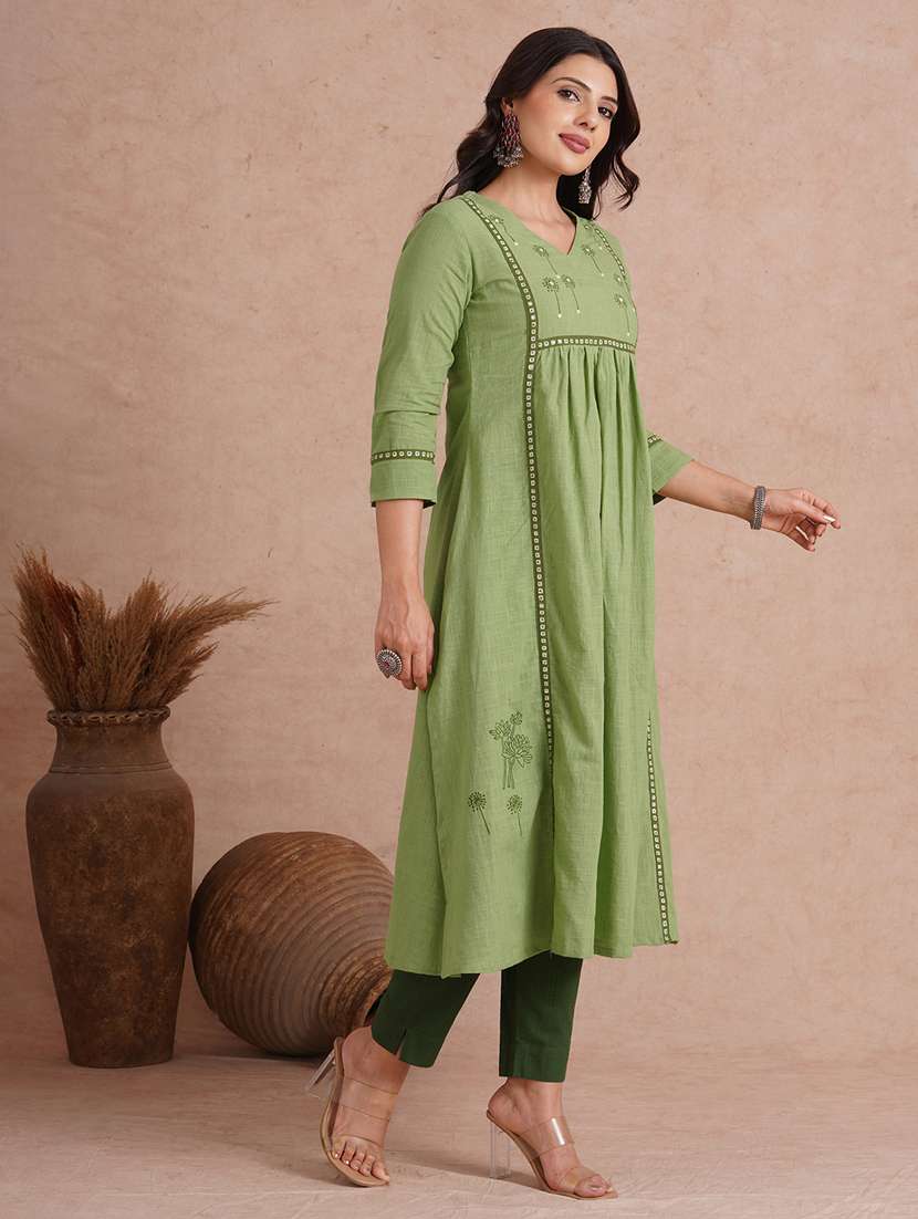 women embroidered three quarter sleeve a-line kurta  - 22092190 -  Standard Image - 1