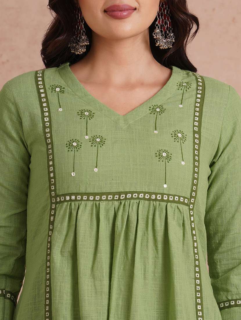 women embroidered three quarter sleeve a-line kurta  - 22092190 -  Standard Image - 4