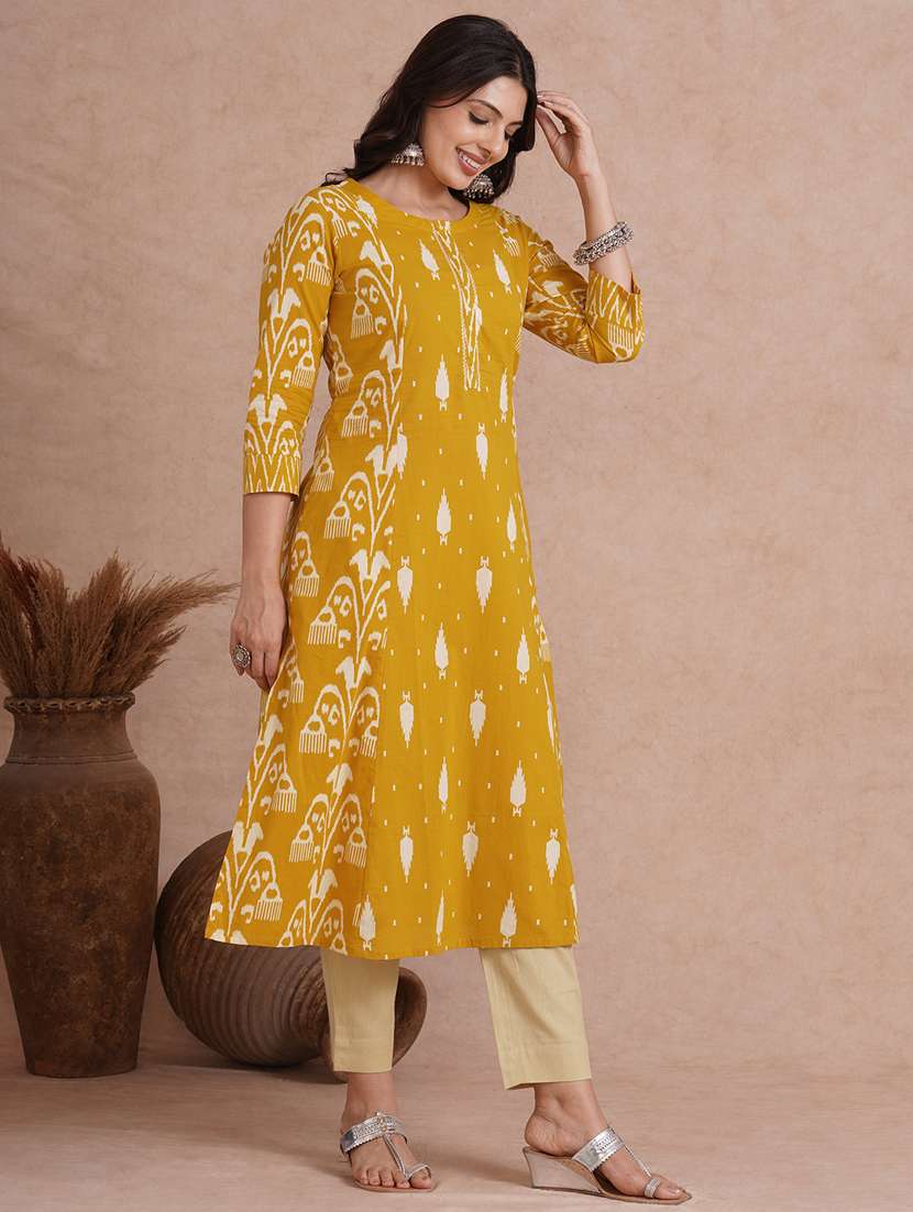 women embroidered three quarter sleeve a-line kurta  - 22092191 -  Standard Image - 1