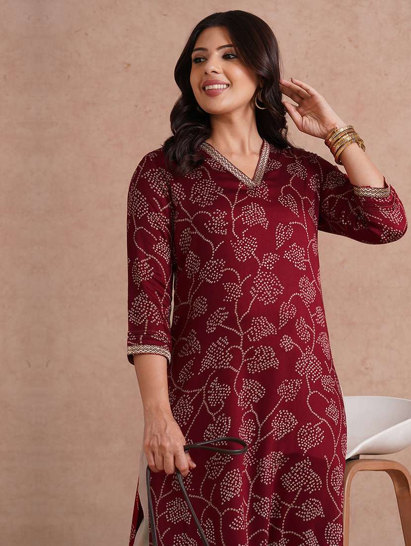 women printed three quarter sleeve straight kurta  - 22092192 -  Standard Image - 1