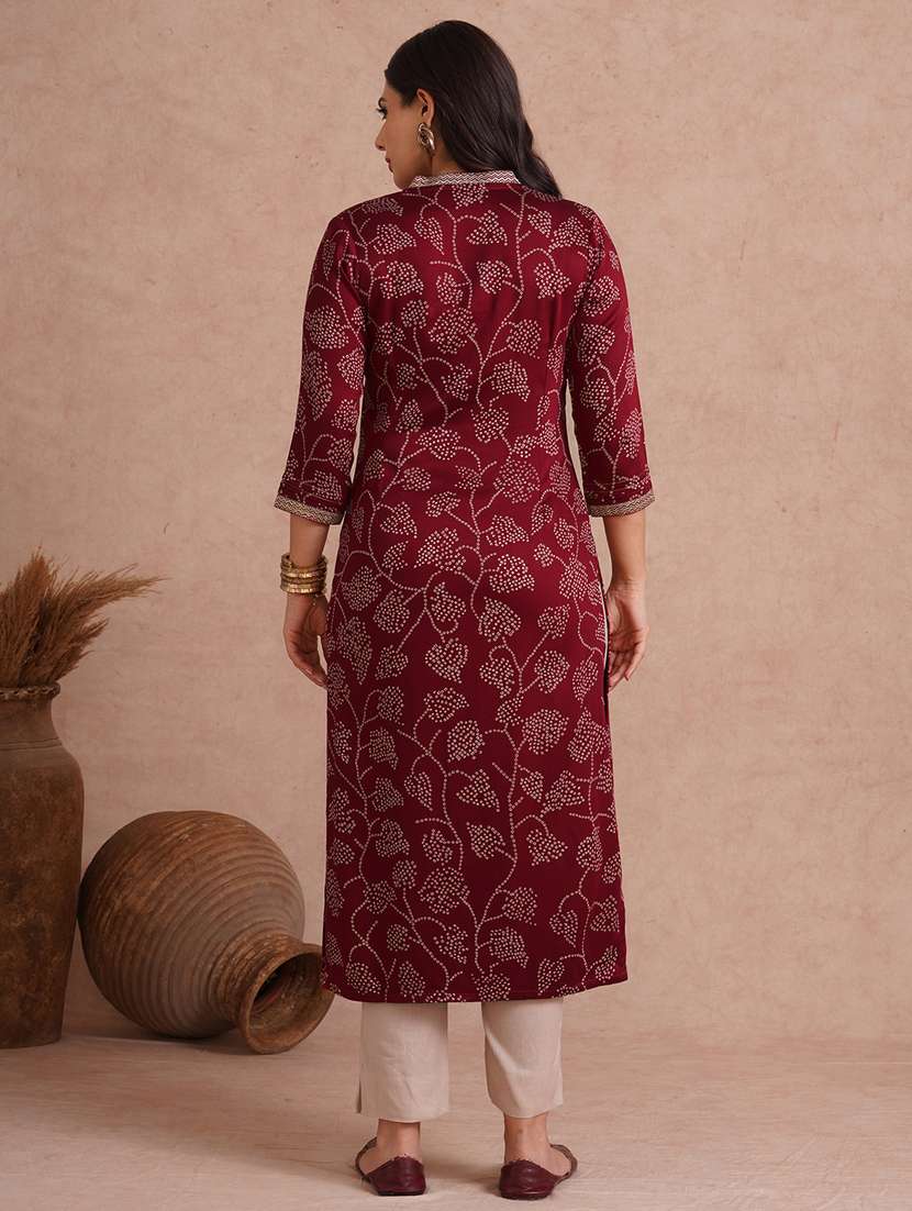 women printed three quarter sleeve straight kurta - 22092192 - Standard Image - 4