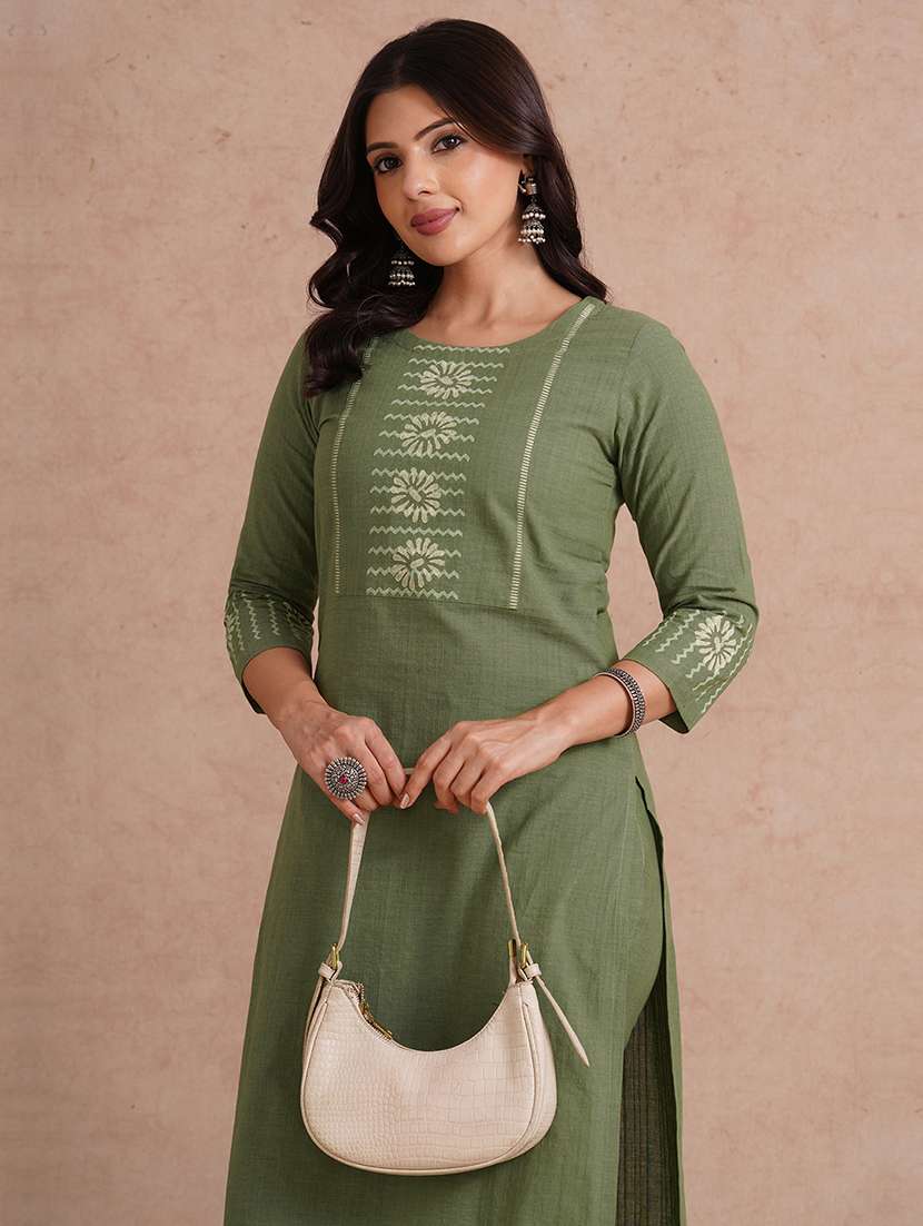 women printed three quarter sleeve straight kurta - 22092197 - Standard Image - 1