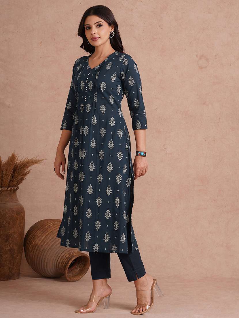 women printed three quarter sleeve a-line kurta  - 22092198 -  Standard Image - 1