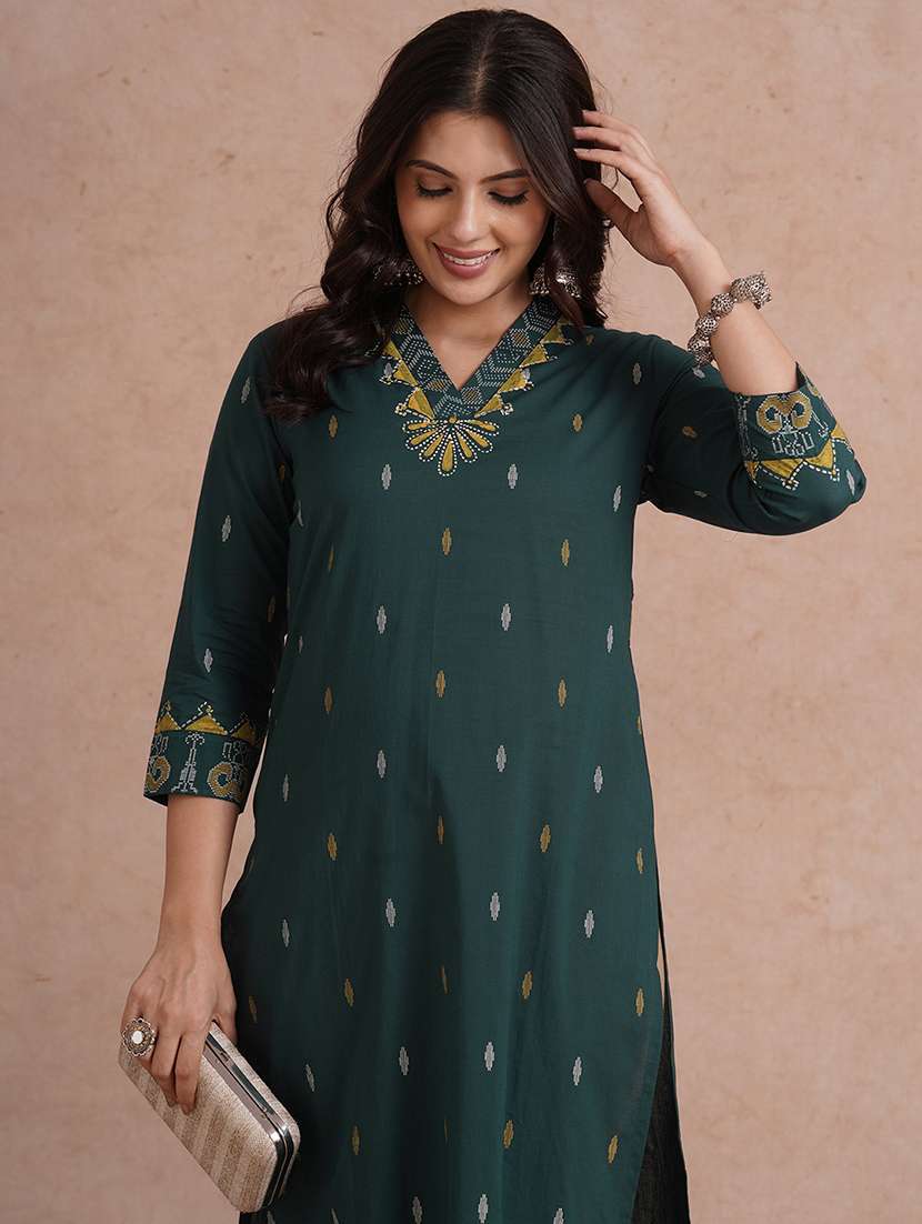 women printed three quarter sleeve straight kurta - 22092199 - Standard Image - 1