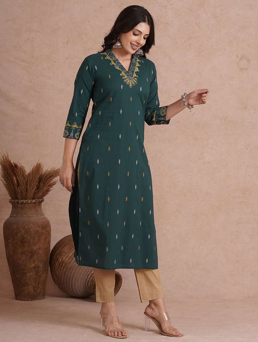 women printed three quarter sleeve straight kurta - 22092199 - Standard Image - 4