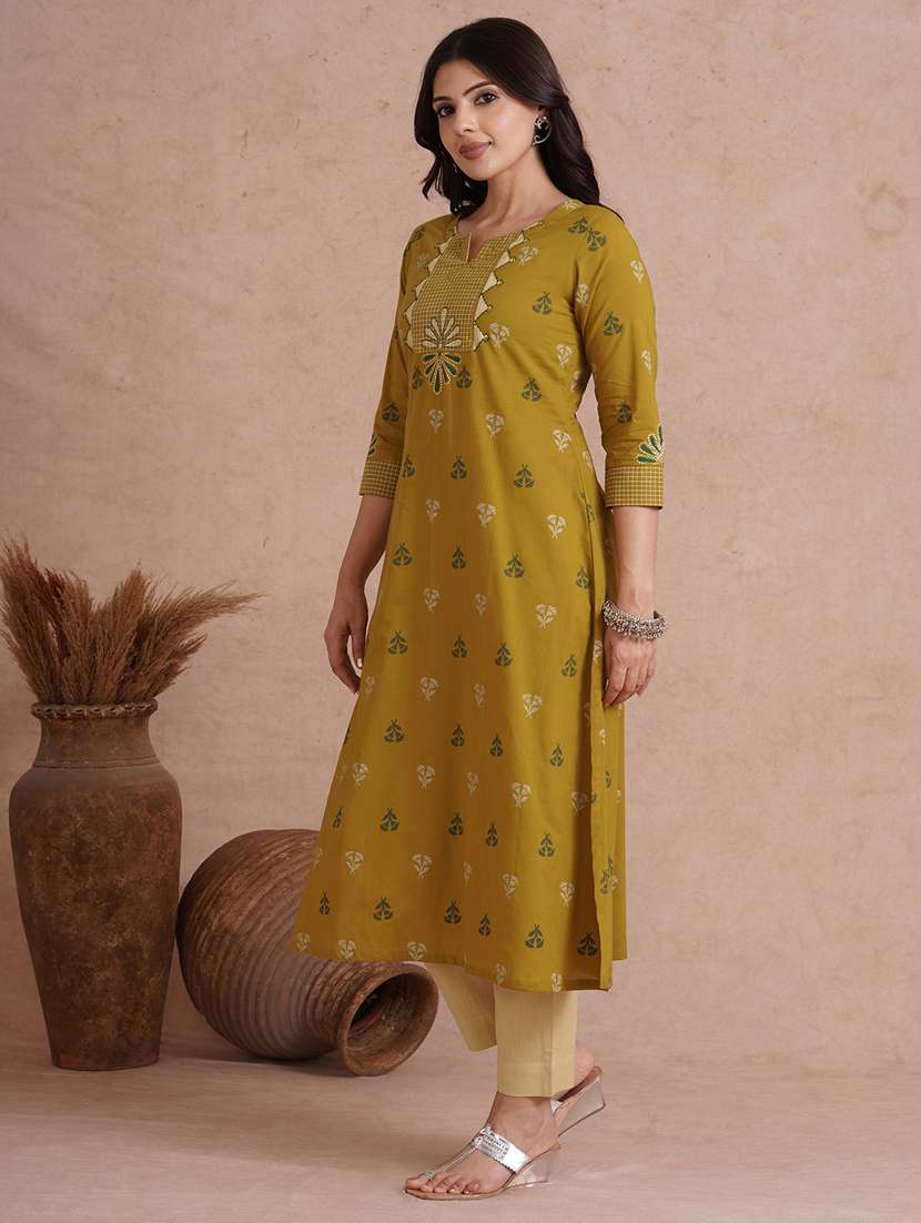 women printed three quarter sleeve a-line kurta  - 22092200 -  Standard Image - 1