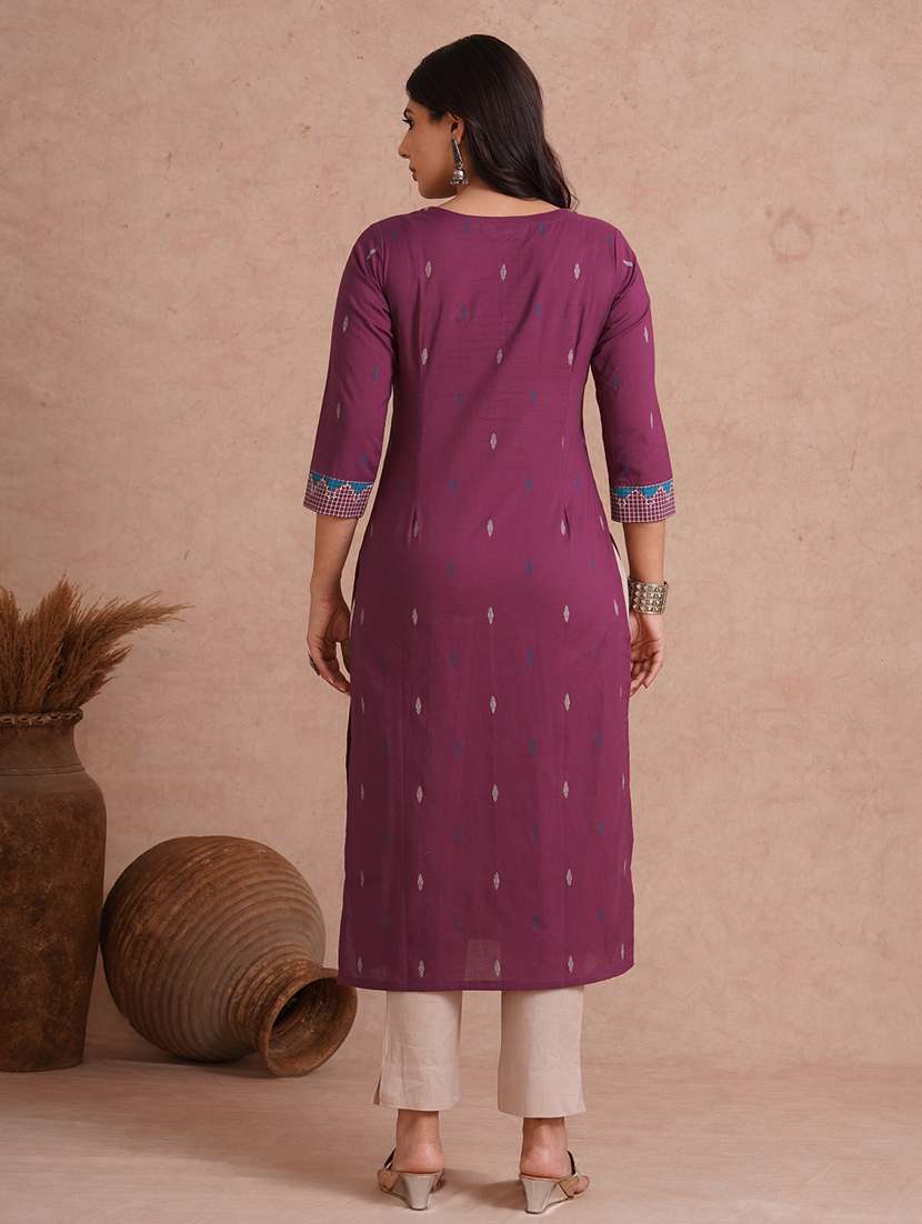 women printed three quarter sleeve straight kurta - 22092201 - Standard Image - 4