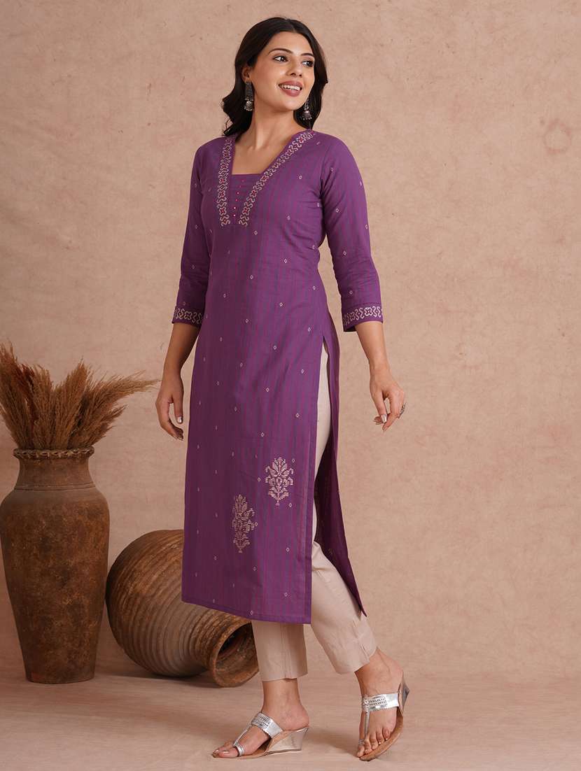 women printed three quarter sleeve straight kurta - 22092202 -  Standard Image - 1