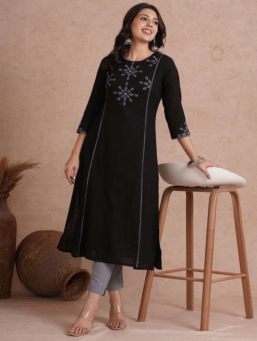 women embroidered three quarter sleeve a-line kurta  - 22092203 -  Standard Image - 1