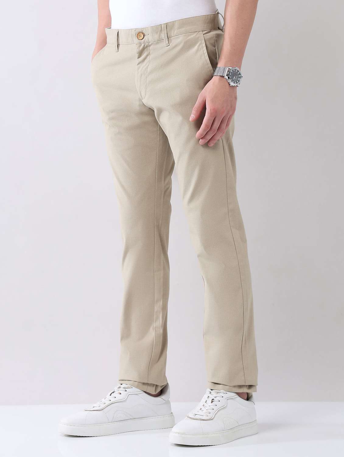 men solid mid rise flat front chinos trouser - 22092309 -  Standard Image - 1