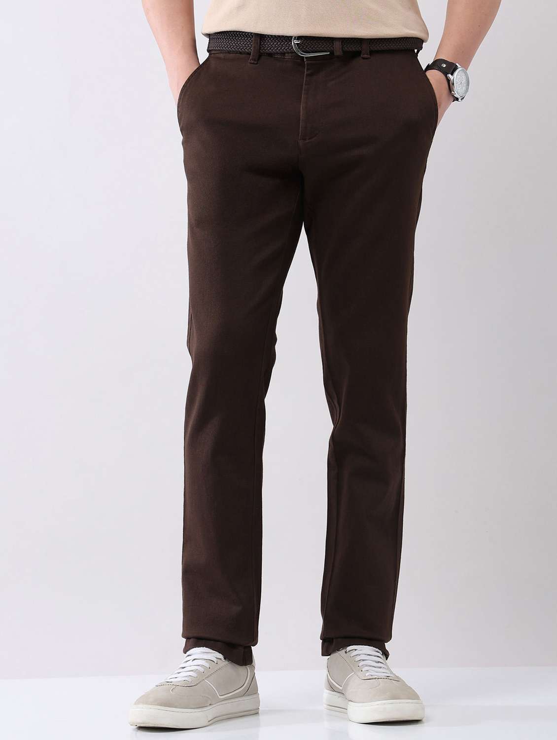 men solid mid rise flat front chinos trouser - 22092314 -  Standard Image - 1
