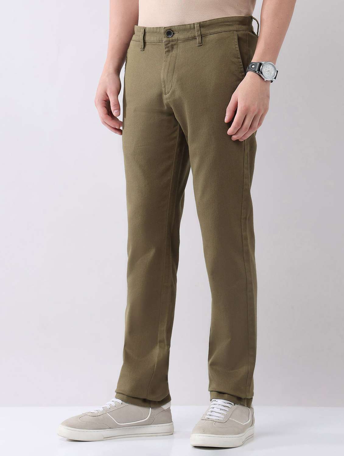 men solid mid rise flat front chinos trouser - 22092315 - Standard Image - 1