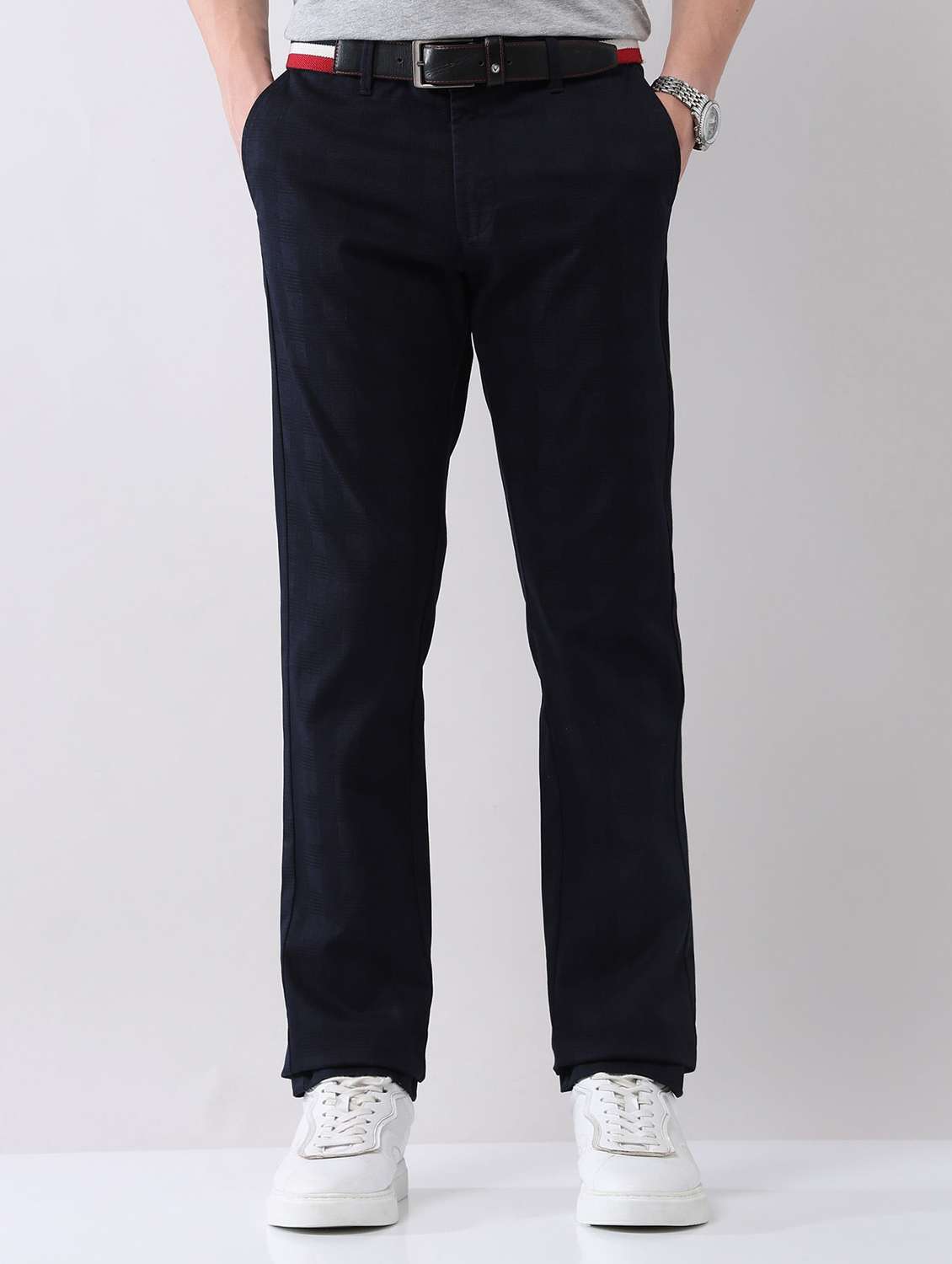 men solid mid rise flat front chinos trouser - 22092316 -  Standard Image - 1
