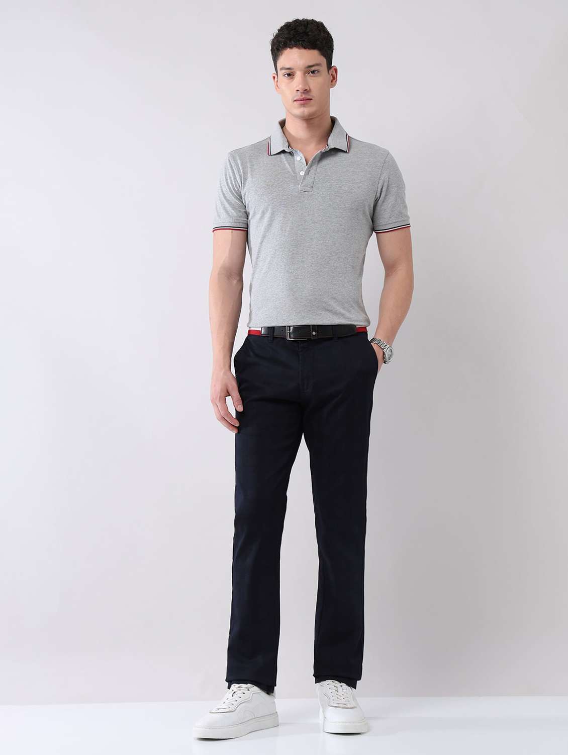 men solid mid rise flat front chinos trouser - 22092316 - Standard Image - 4
