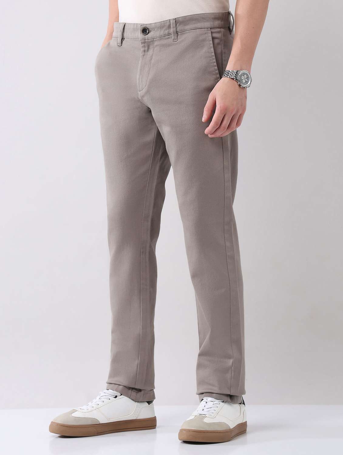 men solid mid rise flat front chinos trouser - 22092317 -  Standard Image - 1