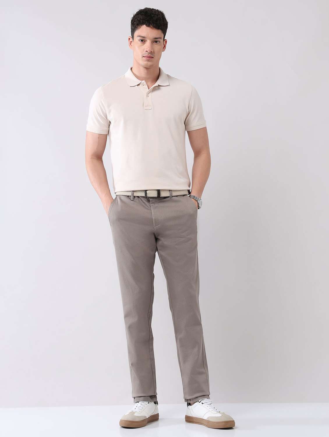 men solid mid rise flat front chinos trouser - 22092317 - Standard Image - 4