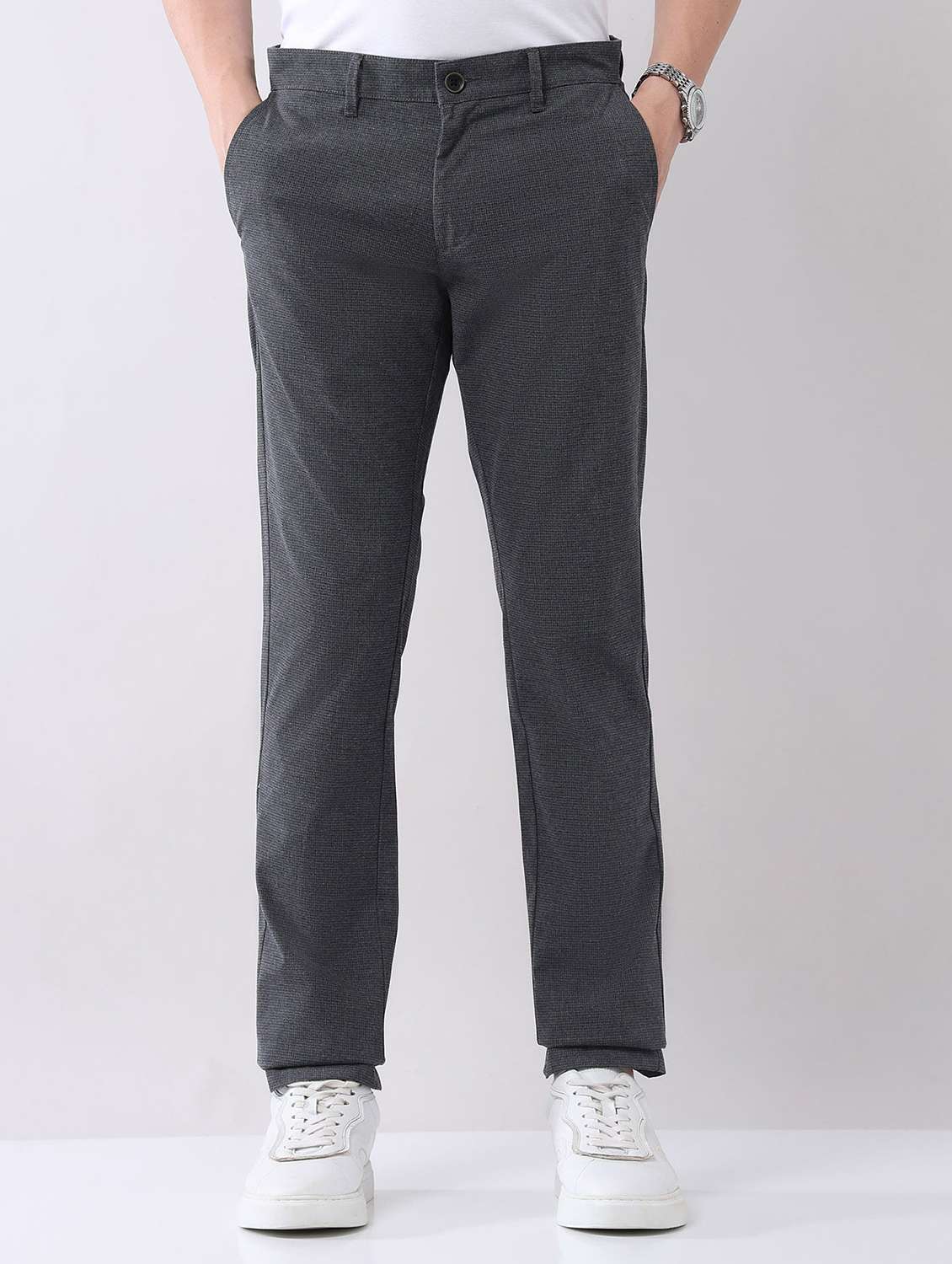 men solid mid rise flat front chinos trouser - 22092318 - Zoom Image - 0