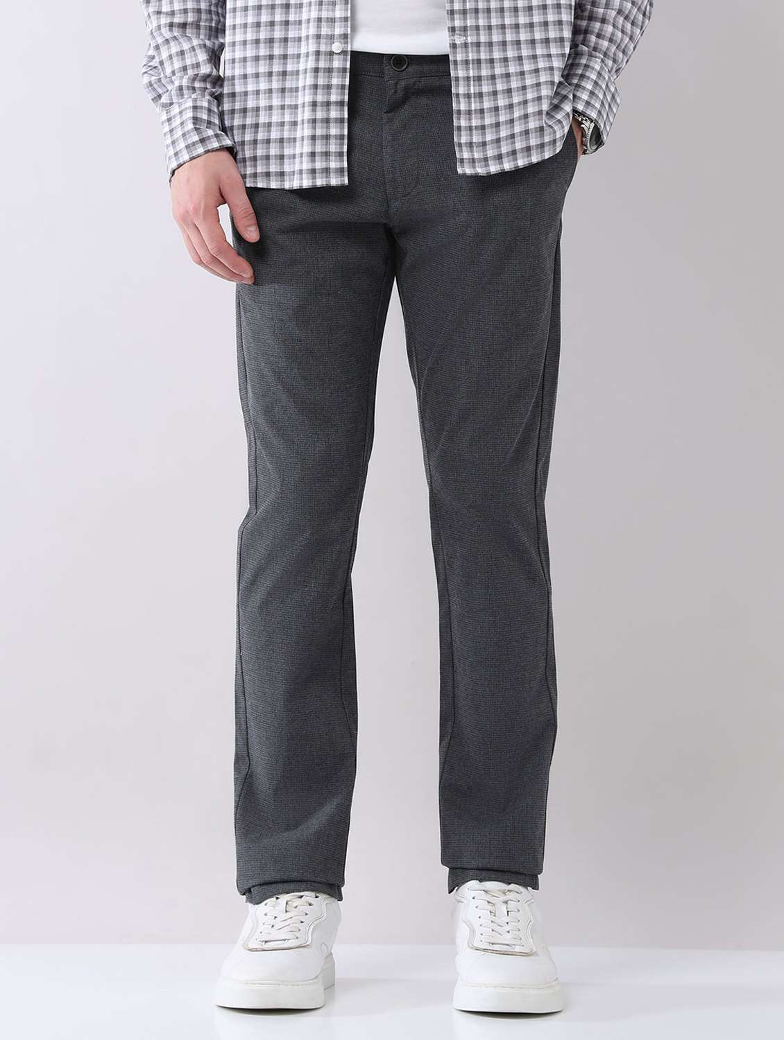 men solid mid rise flat front chinos trouser - 22092318 - Standard Image - 1