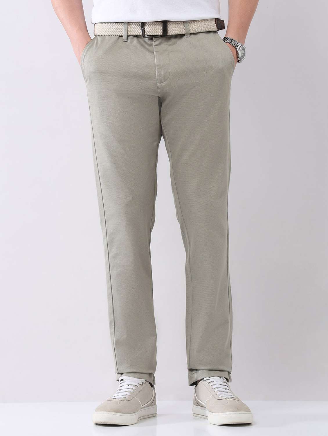 men solid mid rise flat front chinos trouser - 22092319 - Standard Image - 1