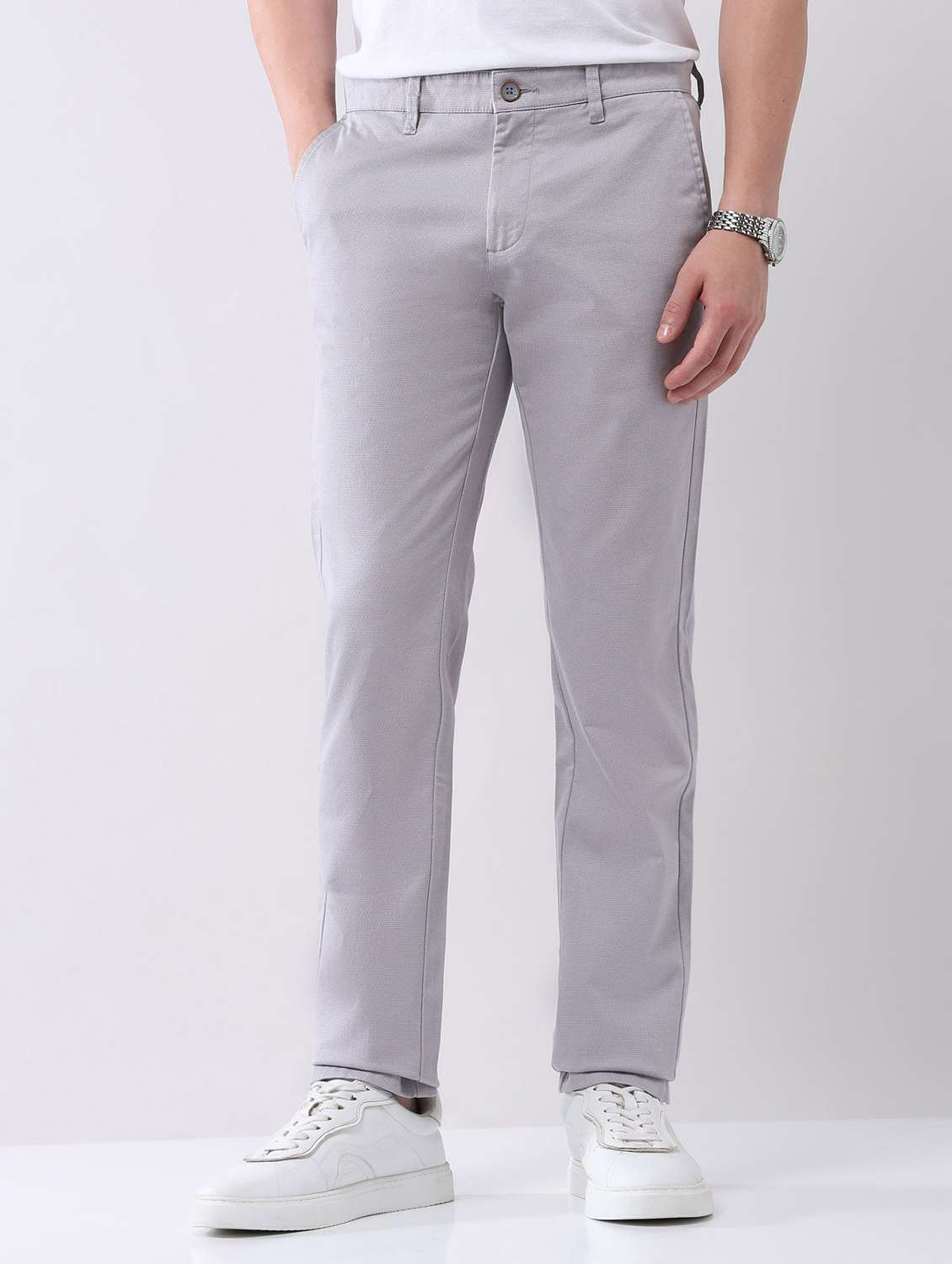 men solid mid rise flat front chinos trouser - 22092322 -  Standard Image - 1