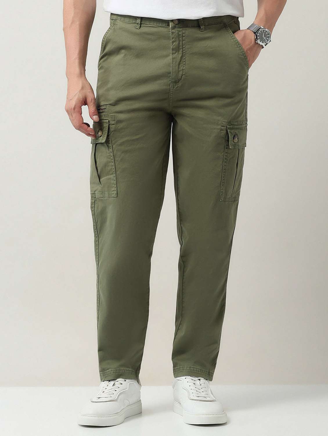 men solid mid rise relaxed fit cargo - 22092327 - Standard Image - 1