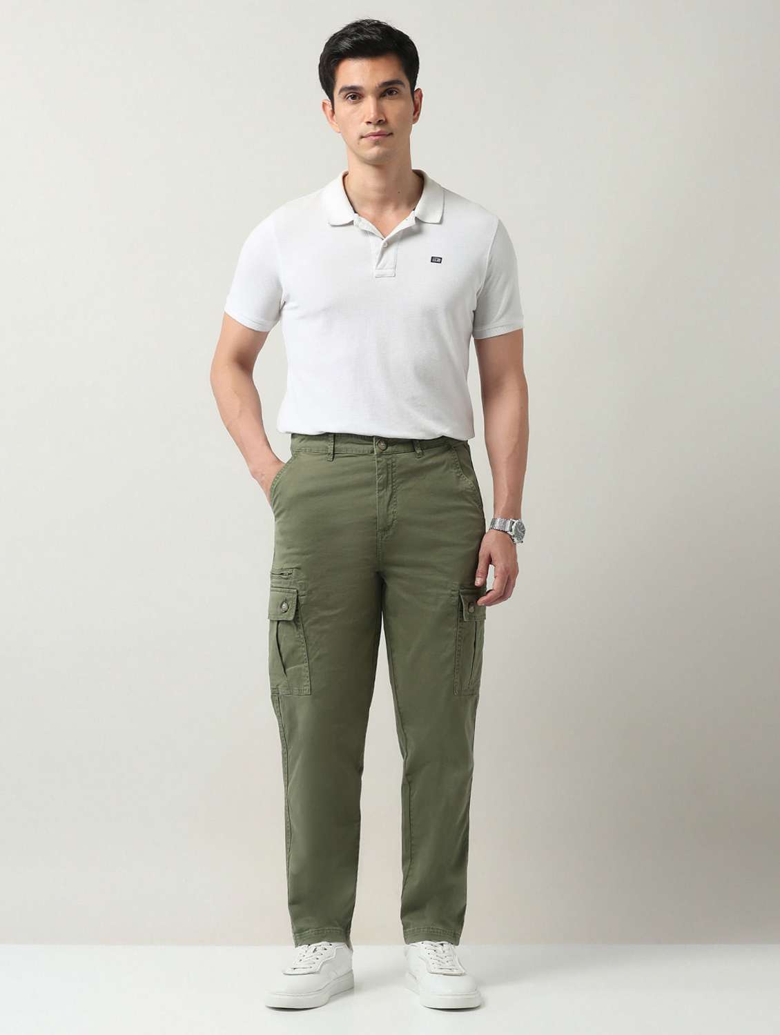 men solid mid rise relaxed fit cargo - 22092327 - Standard Image - 4
