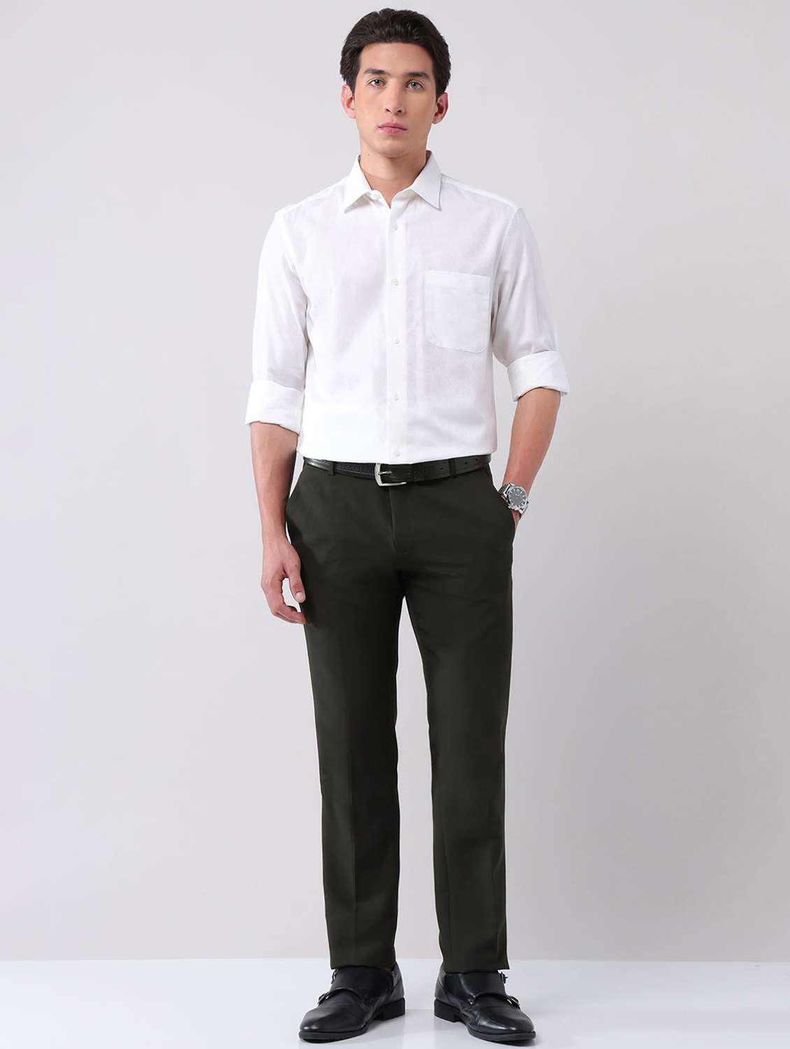 men solid mid rise flat front formal trouser - 22092335 - Standard Image - 4