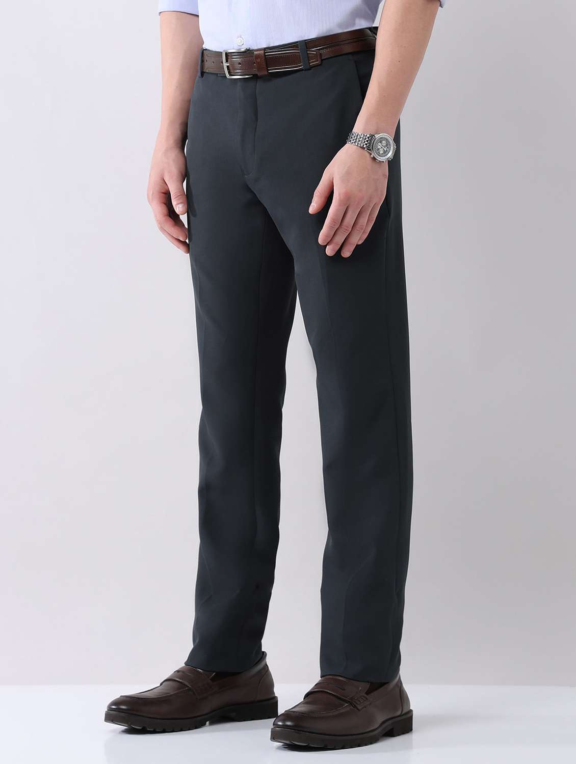 men solid mid rise flat front formal trouser - 22092336 - Standard Image - 1