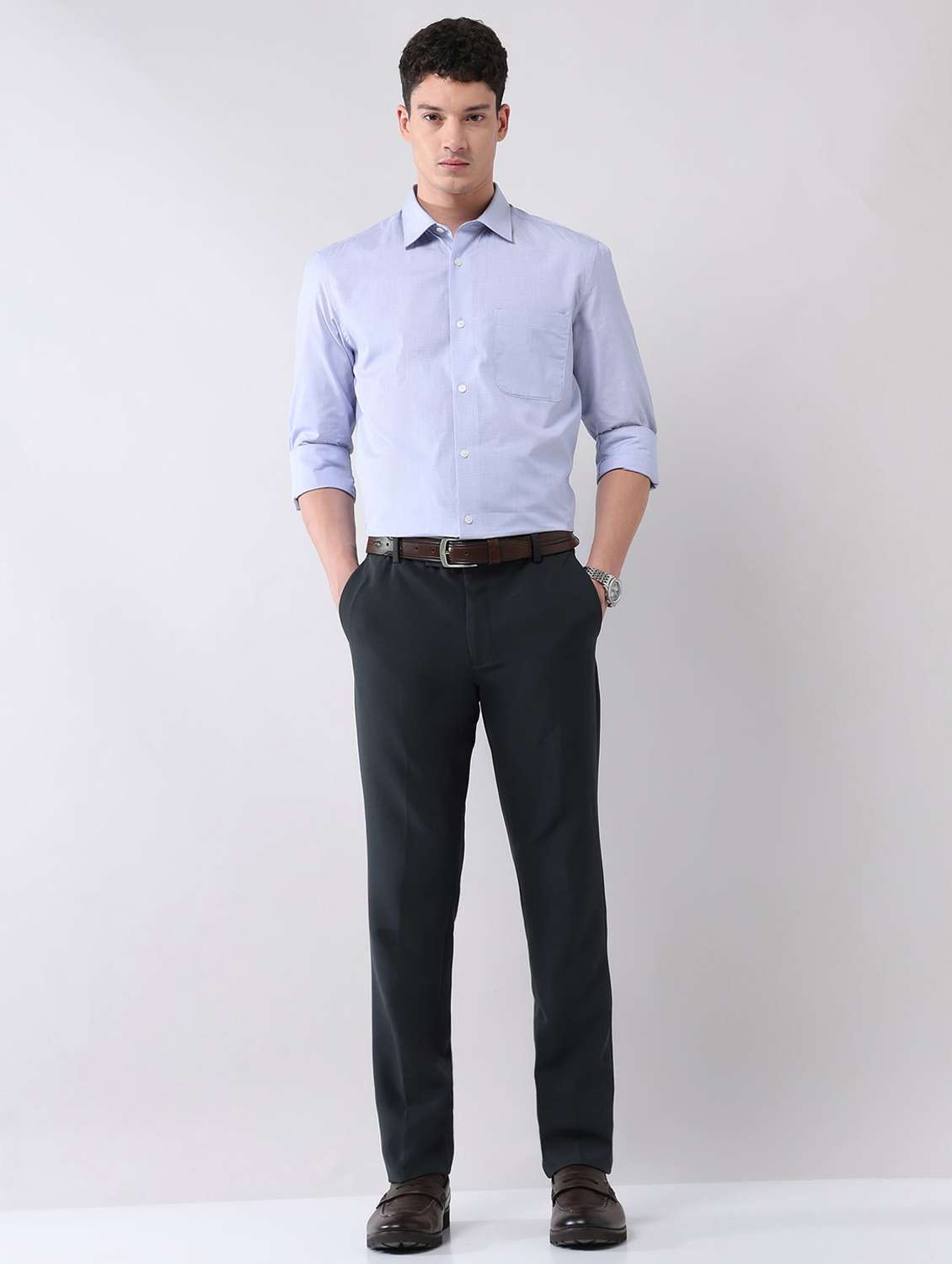 men solid mid rise flat front formal trouser - 22092336 - Standard Image - 4