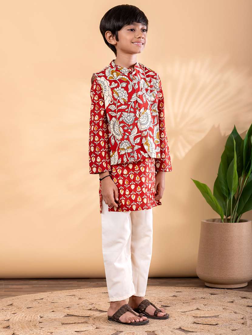 red cotton kurta sets kurtas & set - 22092339 -  Standard Image - 1