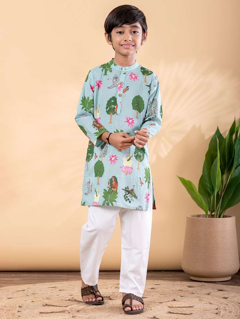 boys printed mandarin neck kurta pyjama set - 22092341 -  Standard Image - 1