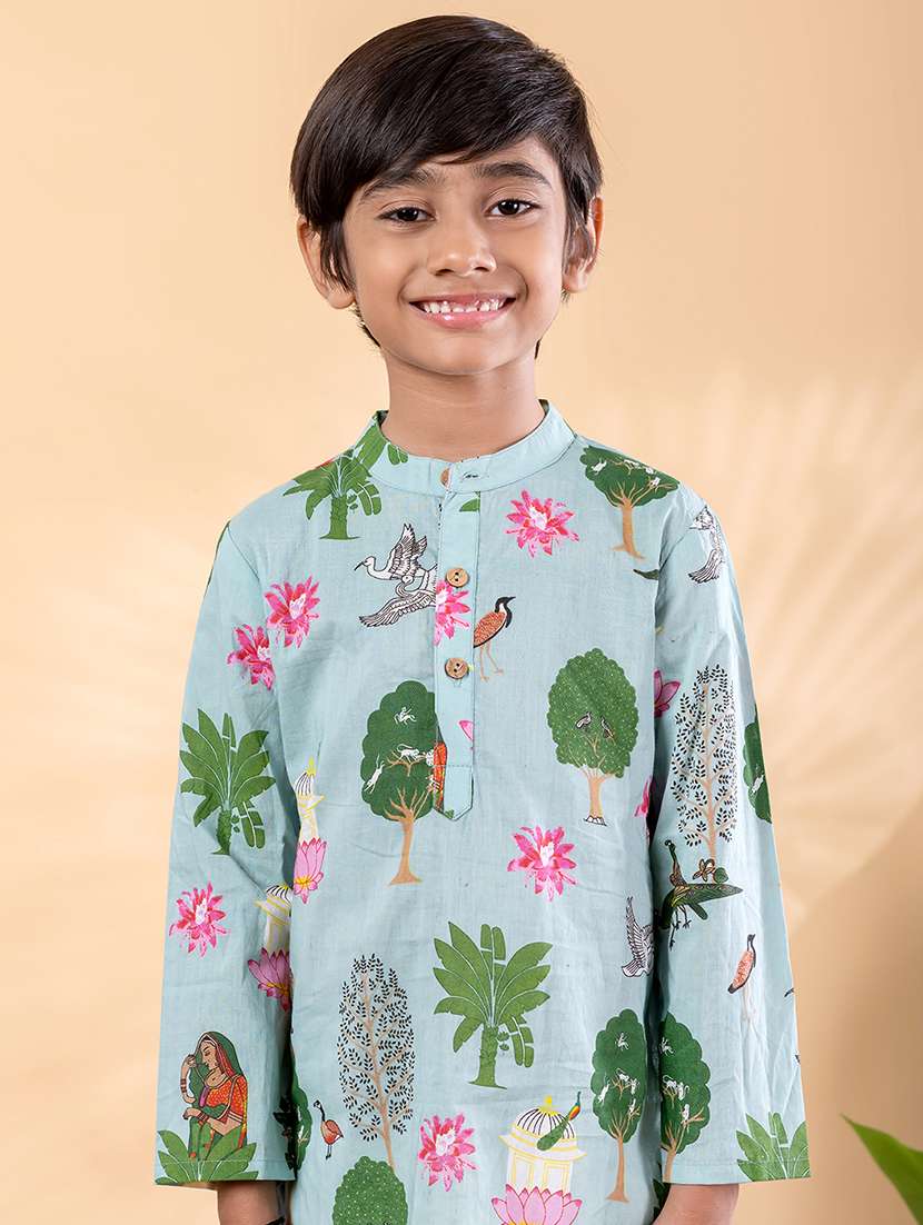 boys printed mandarin neck kurta pyjama set - 22092341 -  Standard Image - 4