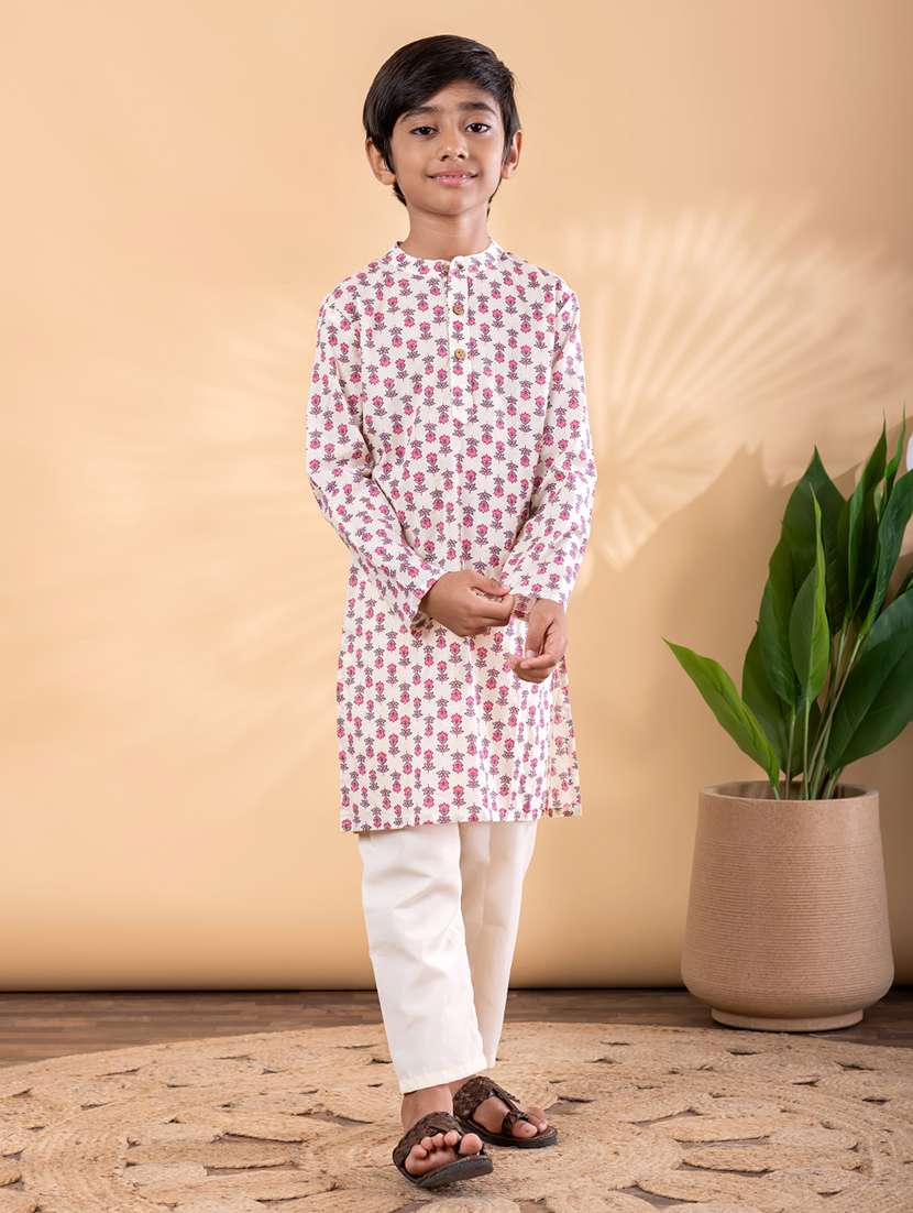 boys printed mandarin neck kurta pyjama set - 22092342 -  Standard Image - 1