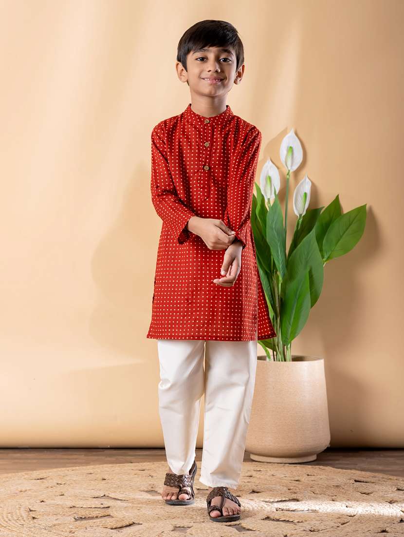 boys self design mandarin neck kurta pyjama set - 22092343 -  Standard Image - 1