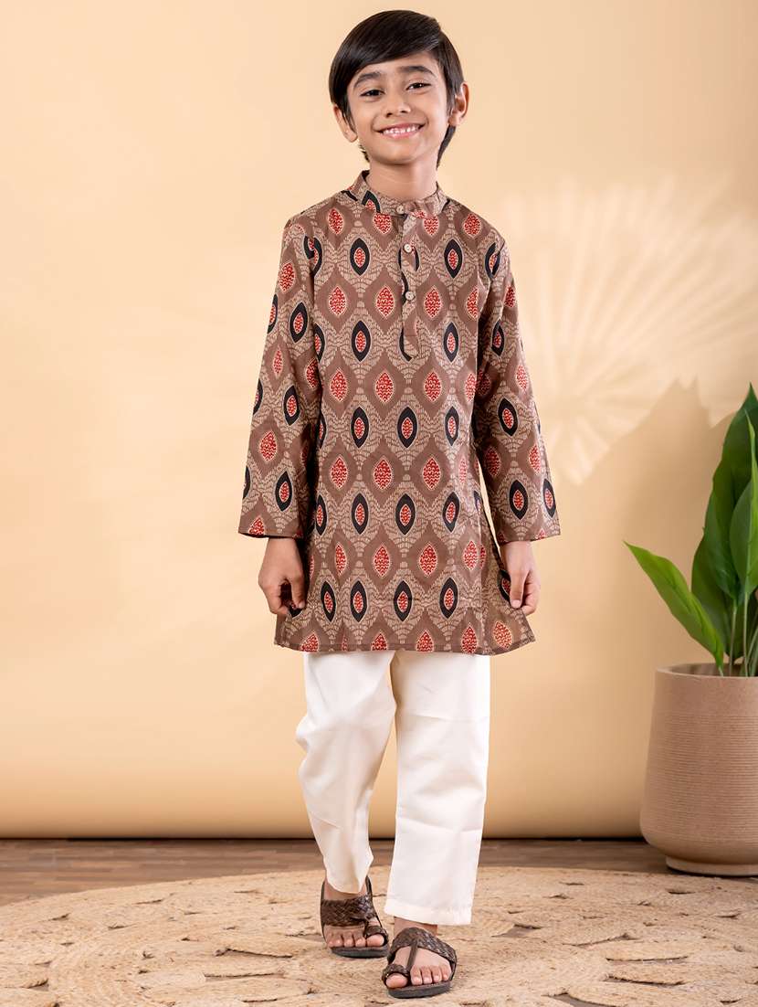 boys printed mandarin neck kurta pyjama set - 22092344 -  Standard Image - 1