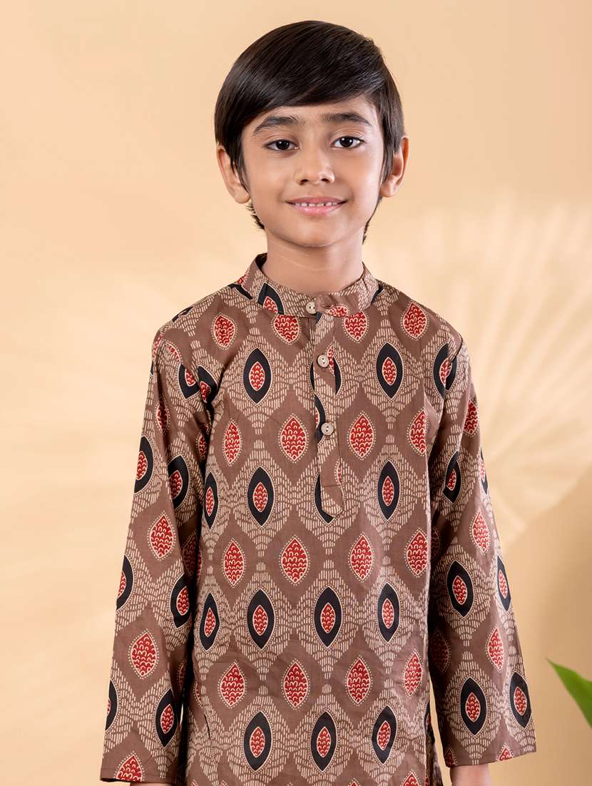 boys printed mandarin neck kurta pyjama set - 22092344 -  Standard Image - 4