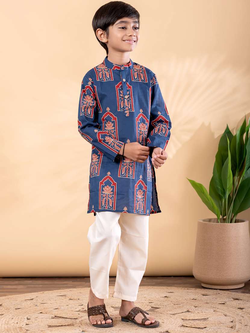 boys printed mandarin neck kurta pyjama set - 22092345 -  Standard Image - 1