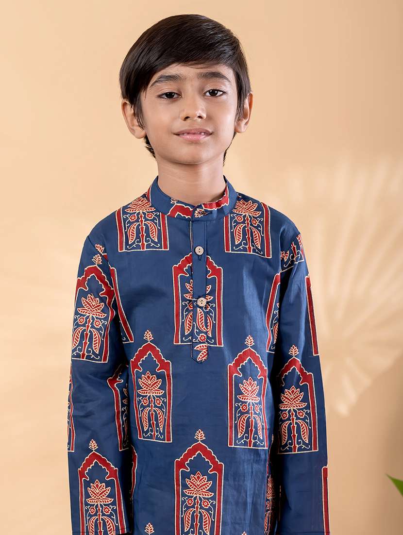 boys printed mandarin neck kurta pyjama set - 22092345 -  Standard Image - 4