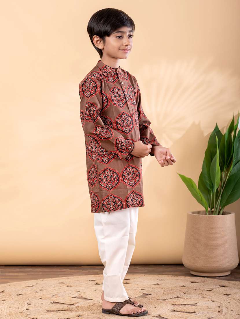 boys printed mandarin neck kurta pyjama set - 22092347 - Standard Image - 1