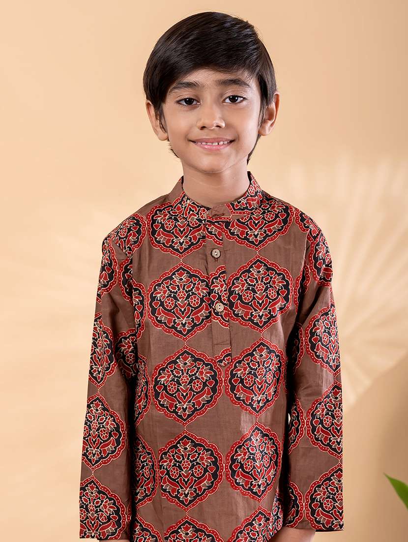 boys printed mandarin neck kurta pyjama set - 22092347 - Standard Image - 4