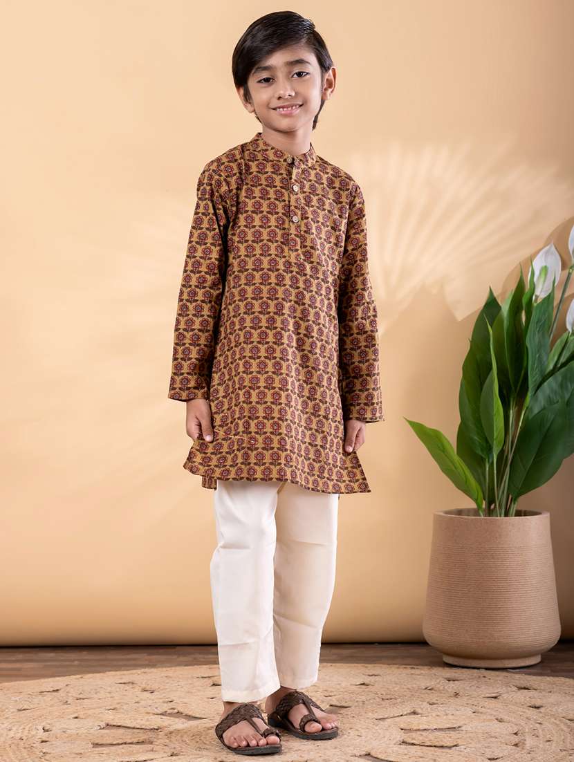 boys printed mandarin neck kurta pyjama set - 22092348 -  Standard Image - 1