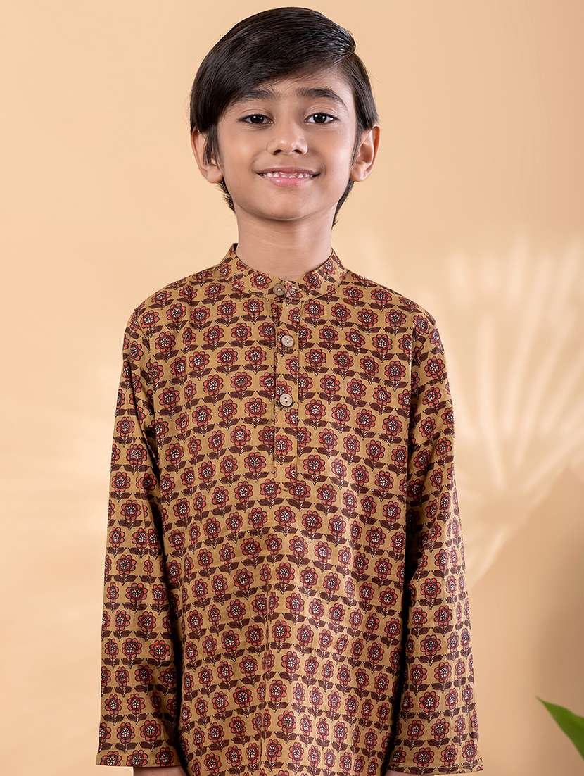 boys printed mandarin neck kurta pyjama set - 22092348 -  Standard Image - 4