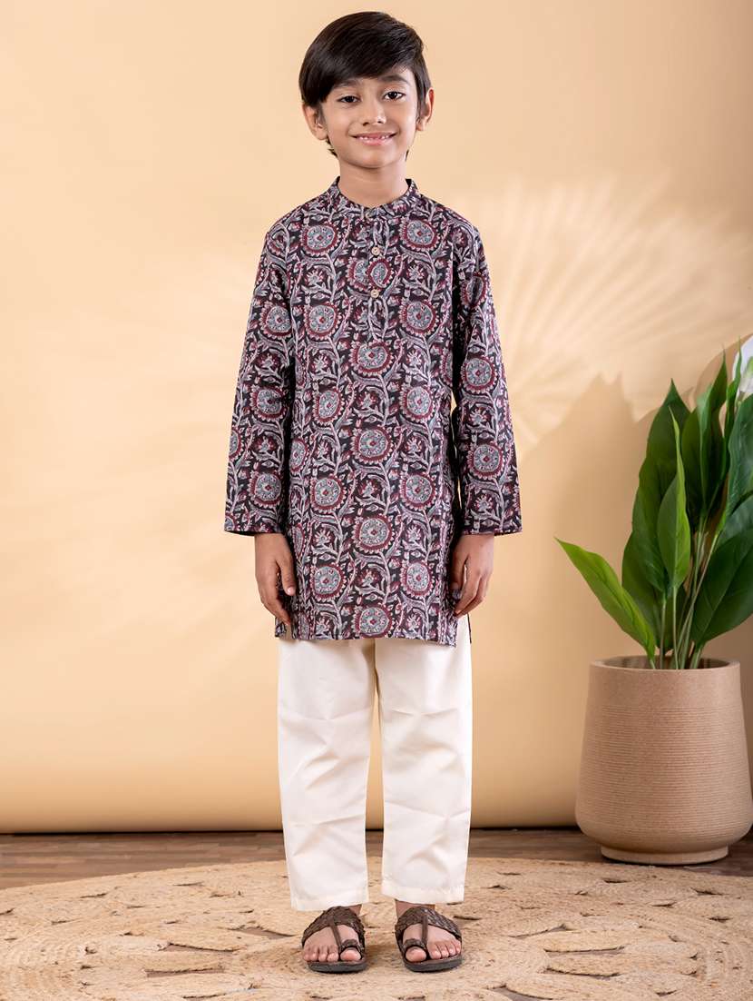 boys printed mandarin neck kurta pyjama set - 22092349 -  Standard Image - 1