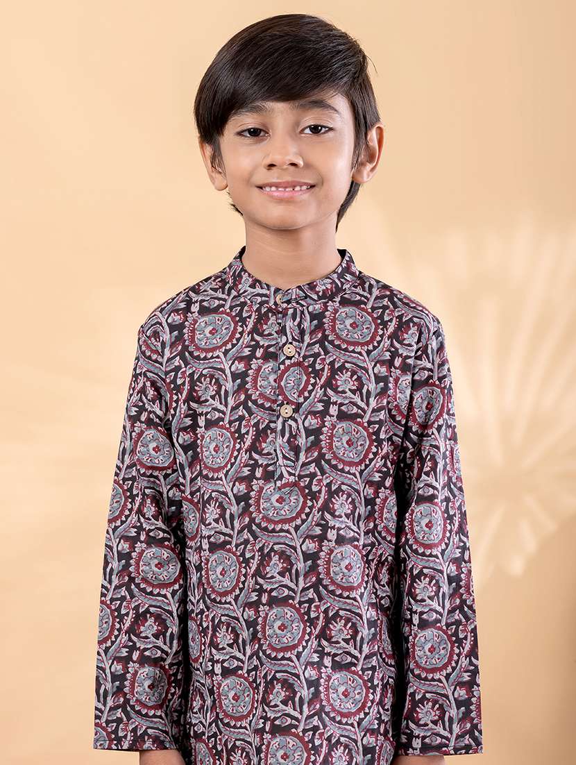 boys printed mandarin neck kurta pyjama set - 22092349 -  Standard Image - 4