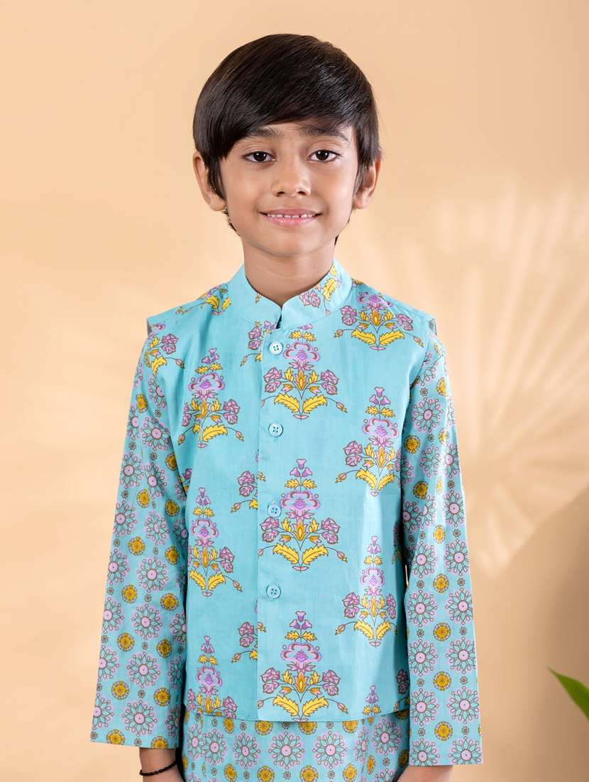 blue cotton kurta sets kurtas & set - 22092359 -  Standard Image - 4