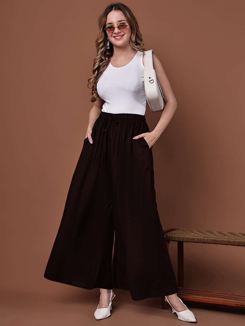 brown viscose palazzos - 22092361 -  Standard Image - 4