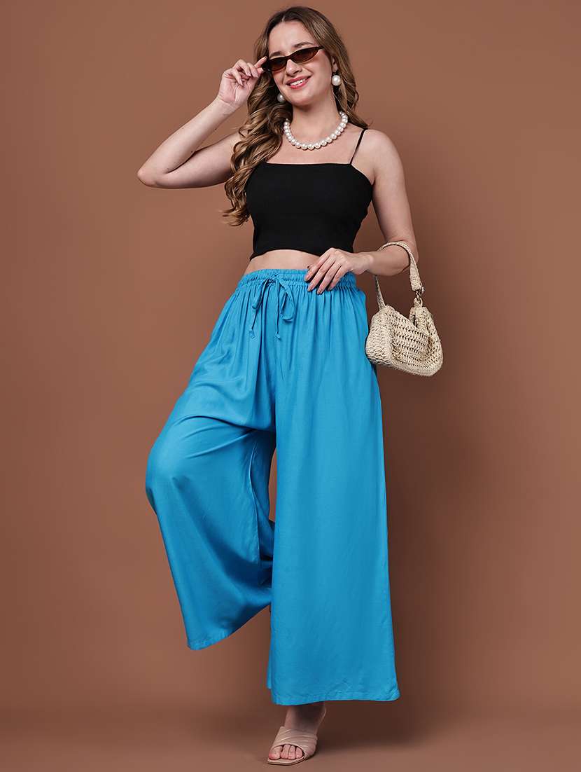 blue viscose palazzos - 22092363 -  Standard Image - 4