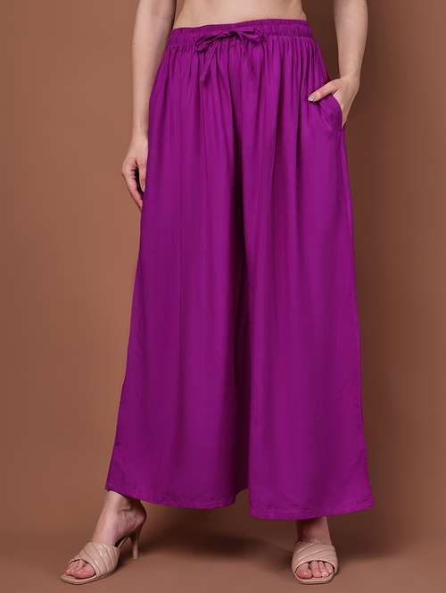 magenta viscose palazzos - 22092365 - Standard Image - 0