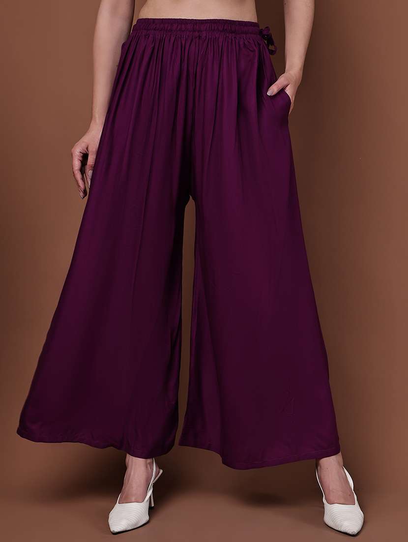 purple viscose palazzos - 22092366 -  Zoom Image - 0